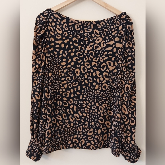 Ann Taylor Flowy Baggy Long Sleeve Cheetah Print Blouse Size L - Picture 1 of 10